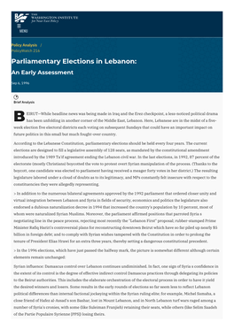 Parliamentary Elections in Lebanon: an Early Assessment | the Washington Institute