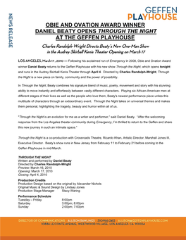 Obie and Ovation Award Winner Daniel Beaty Opens Through the Night at the Geffen Playhouse
