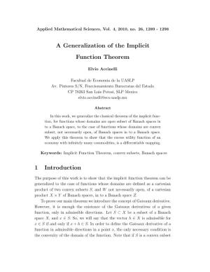 A Generalization of the Implicit Function Theorem