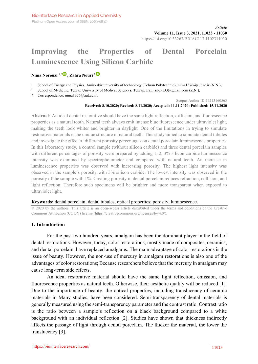 Improving the Properties of Dental Porcelain Luminescence Using Silicon Carbide