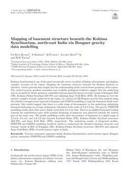 Mapping of Basement Structure Beneath the Kohima Synclinorium, North-East India Via Bouguer Gravity Data Modelling
