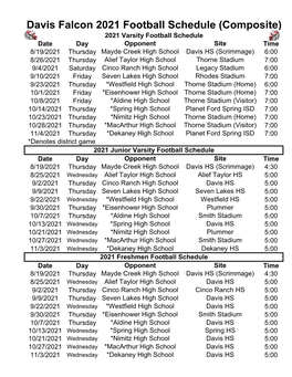 Davis Falcon 2021 Football Schedule