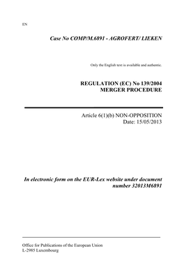Case No COMP/M.6891 - AGROFERT/ LIEKEN