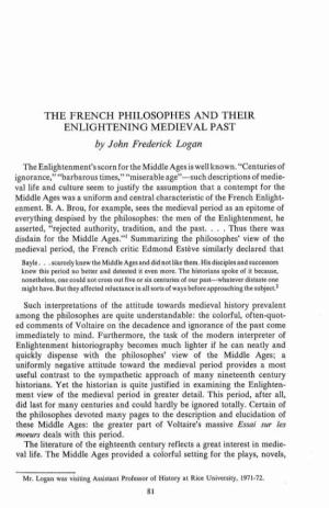 THE FRENCH PHILOSOPHES and THEIR ENLIGHTENING MEDIEVAL PAST by John Frederick Logan
