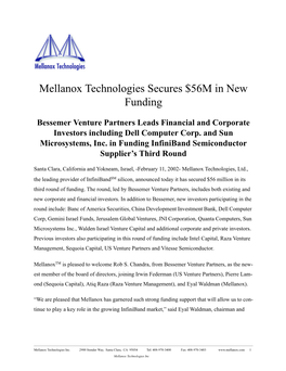 Mellanox Technologies Secures $56M in New Funding