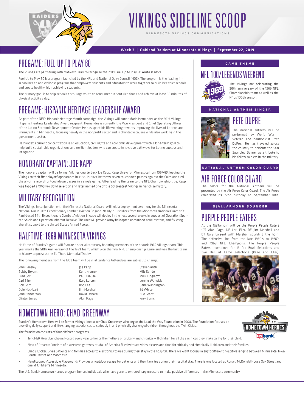 VIKINGS SIDELINE SCOOP Minnesota Vikings Communications