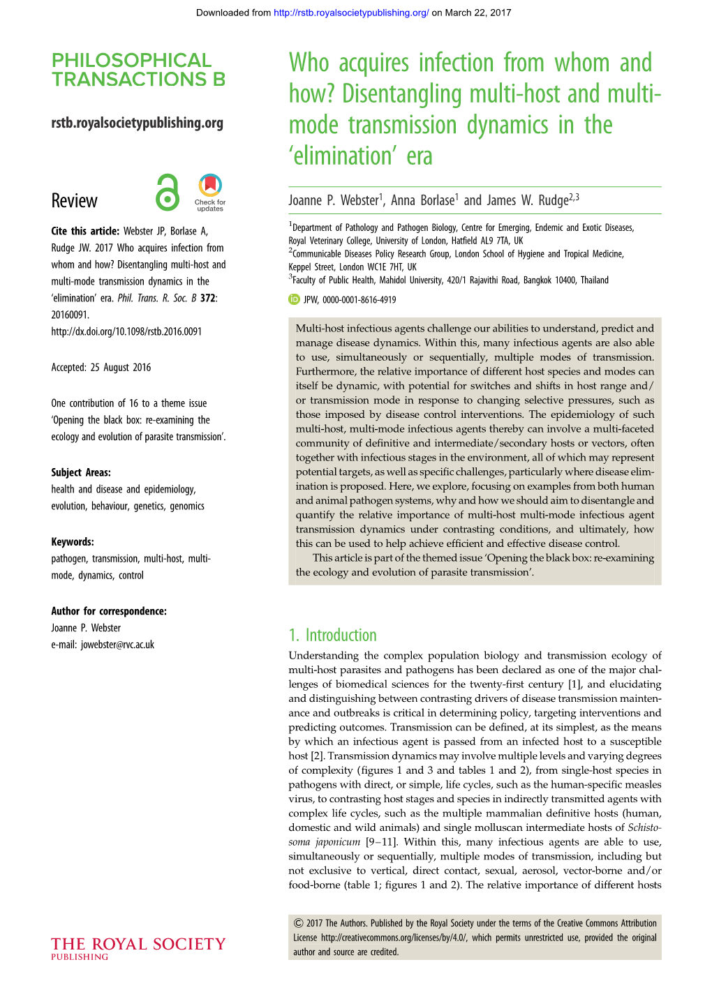 Who Acquires Infection from Whom and How? Disentangling Multi-Host and Multi- Mode Transmission Dynamics in the 'Elimination