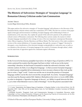 Strategies of 'Aesopian Language' in Romanian Literary Criticism Under