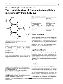 The Crystal Structure of 2-Amino-5-Nitroanilinium Iodide Monohydrate, C6H8IN3O2