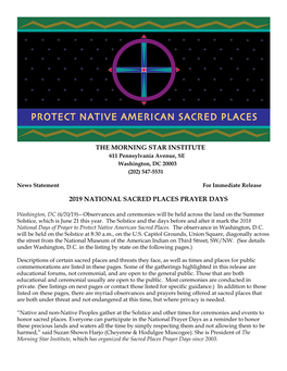 Protecting Native American Sacred Places Gatherings Compiled by Morning Star Institute
