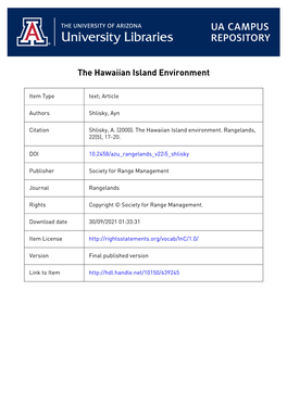 The Hawaiian Island Environment