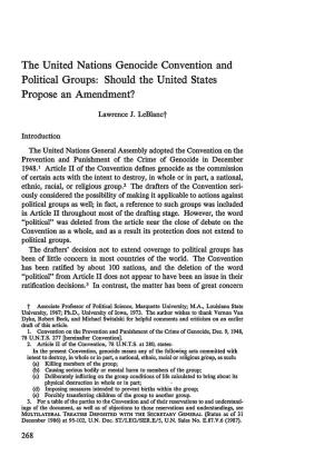 The United Nations Genocide Convention and Political Groups: Should the United States Propose an Amendment?