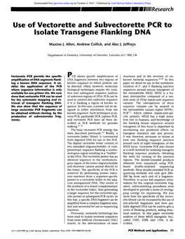 Use of Vectorette and Subvectorette PCR to Isolate Transgene Flanking DNA