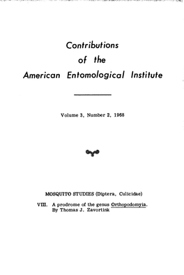 (Diptera, Culicidae) VIII. a Prodrome of the Genus Orthopodomyia
