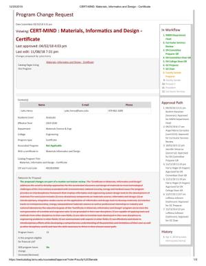 CERT-MIND: Materials, Informatics and Design - Certificate Program Change Request