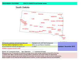 Updated December 2015 TELEVISION STATIONS SOUTH DAKOTA and Border Areas