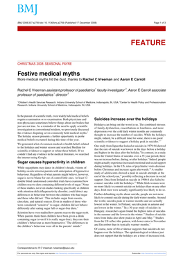 Festive Medical Myths More Medical Myths Hit the Dust, Thanks to Rachel C Vreeman and Aaron E Carroll