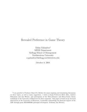 Revealed Preference in Game Theory