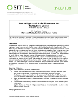 Human Rights and Social Movements in a Multicultural Context AFRS 3000 (3 Credits / 45 Hours)