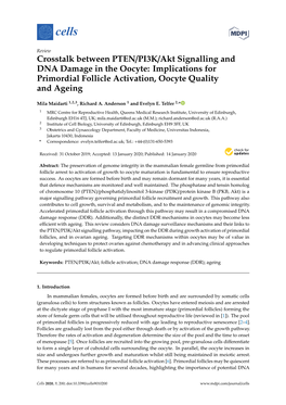 Crosstalk Between PTEN/PI3K/Akt Signalling and DNA Damage in the Oocyte: Implications for Primordial Follicle Activation, Oocyte Quality and Ageing