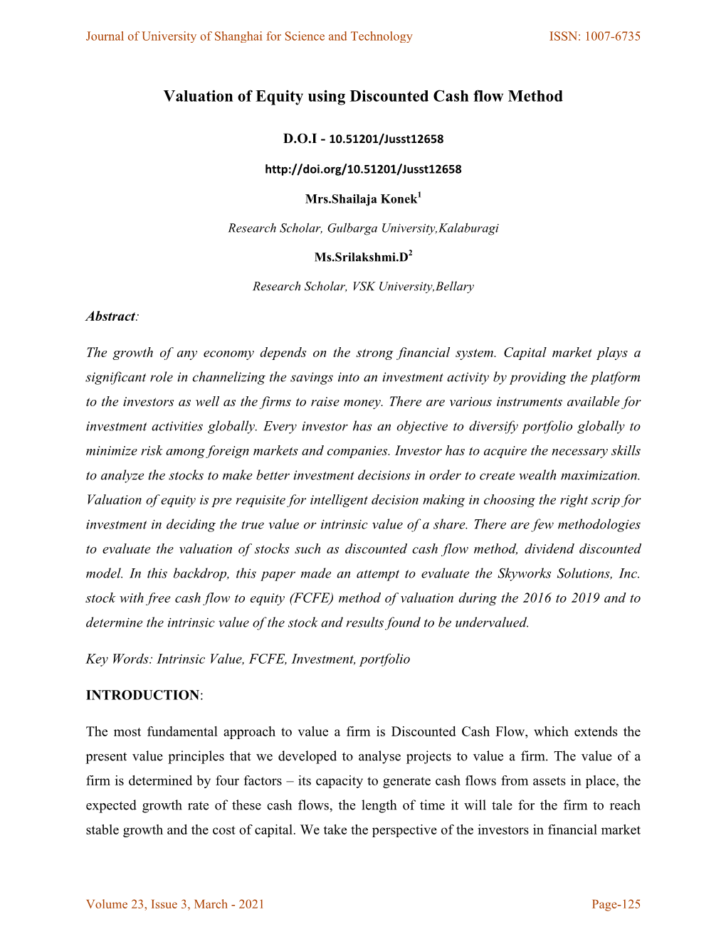 Valuation of Equity Using Discounted Cash Flow Method