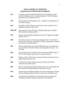 ASIAN-AMERICAN TIMELINE (Prepared by Dr