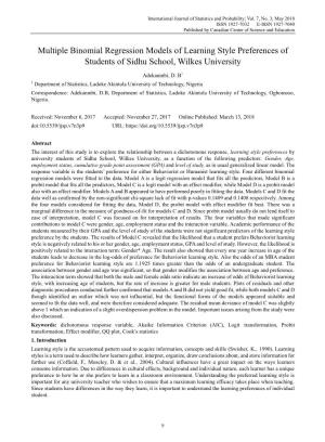 Multiple Binomial Regression Models of Learning Style Preferences of Students of Sidhu School, Wilkes University