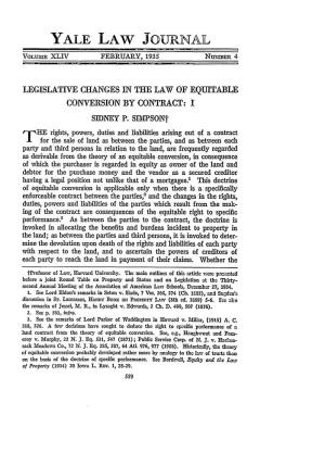 Legislative Changes in the Law of Equitable Conversion by Contract: I Sidney P