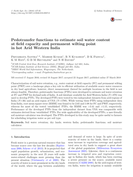 Pedotransfer Functions to Estimate Soil Water Content at Field Capacity