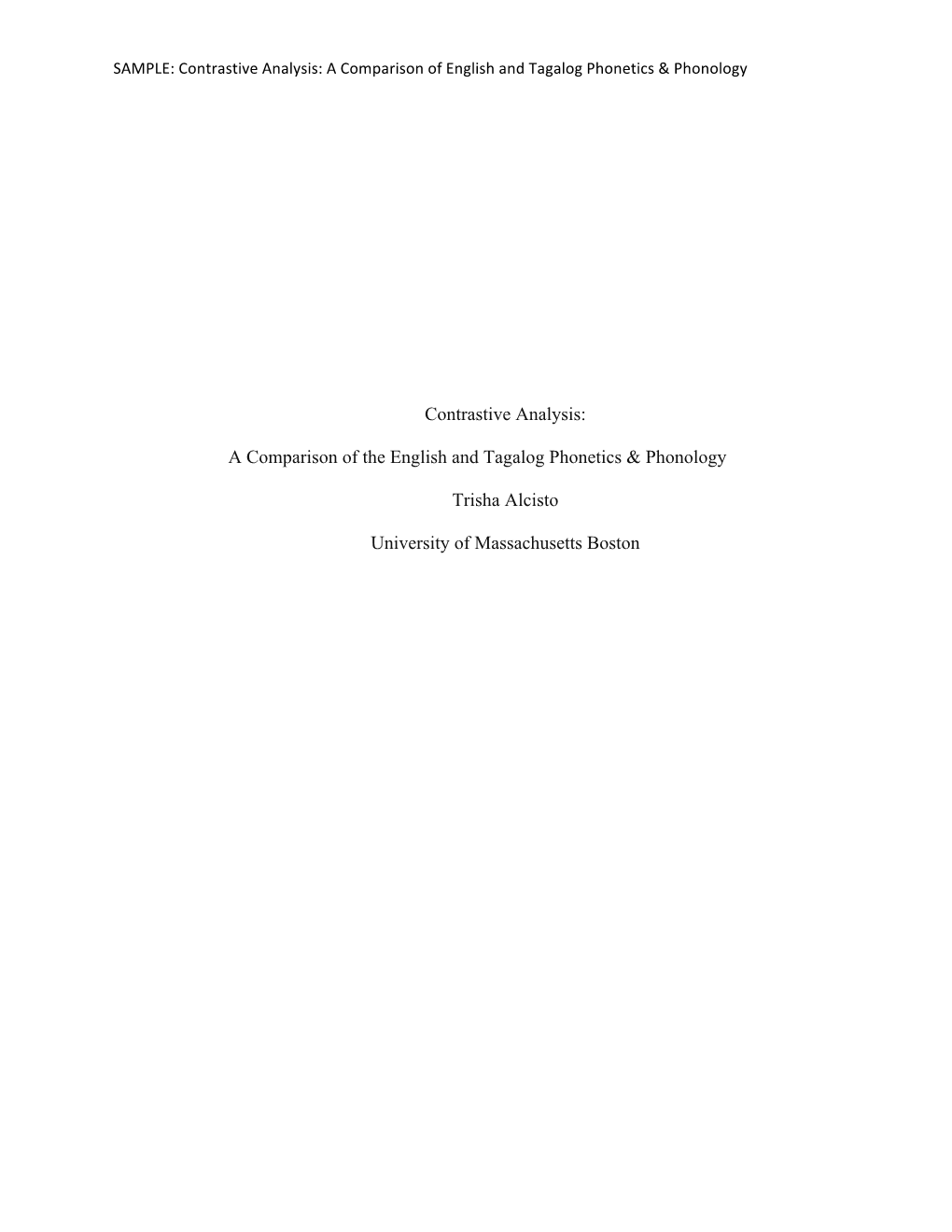 Contrastive Analysis: a Comparison of English and Tagalog Phonetics & Phonology