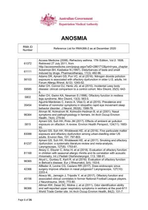 Reference List Concerning Anosmia