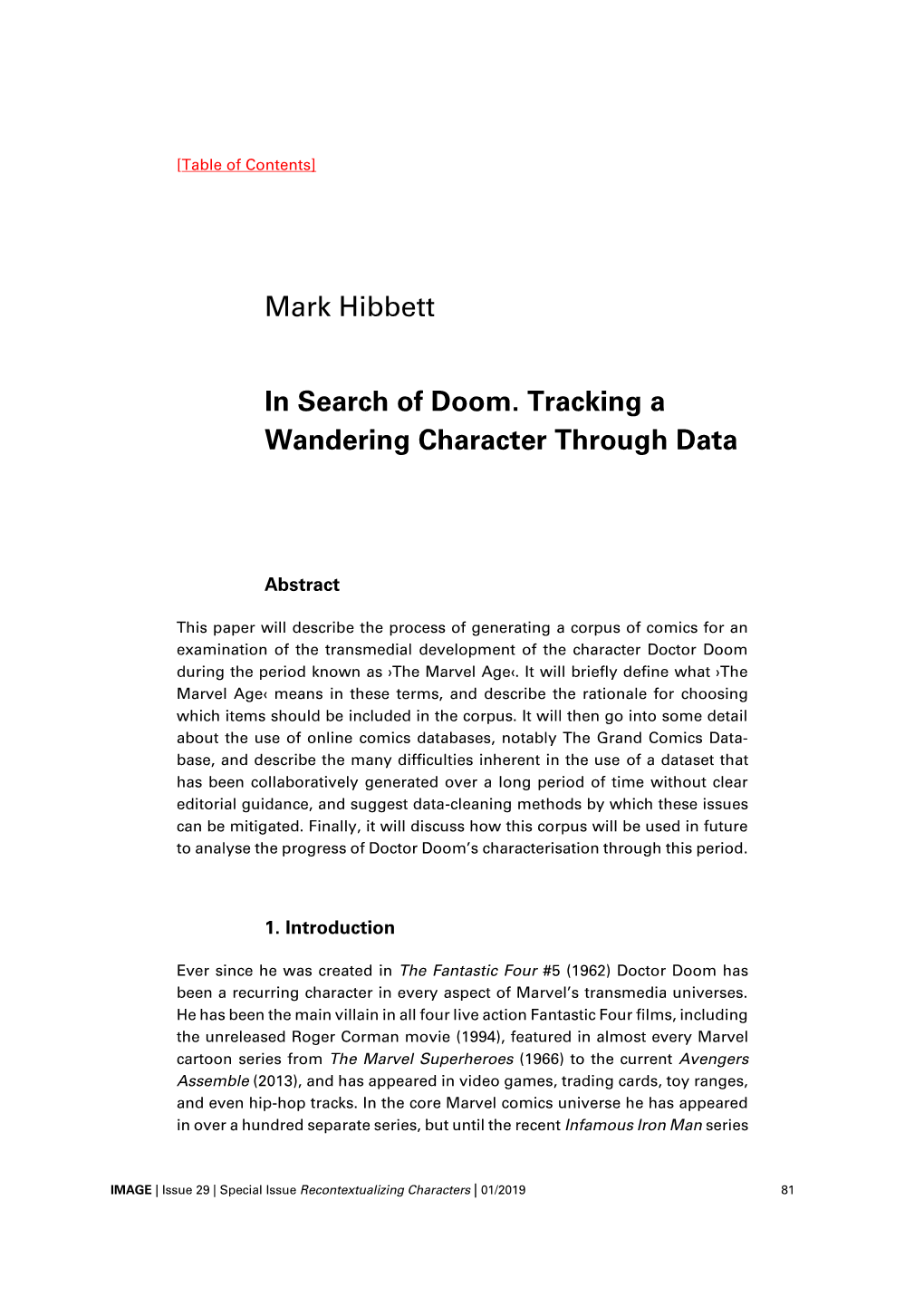 Mark Hibbett in Search of Doom. Tracking a Wandering Character