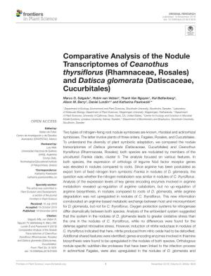 Comparative Analysis of the Nodule Transcriptomes of Ceanothus Thyrsiﬂorus (Rhamnaceae, Rosales) and Datisca Glomerata (Datiscaceae, Cucurbitales)