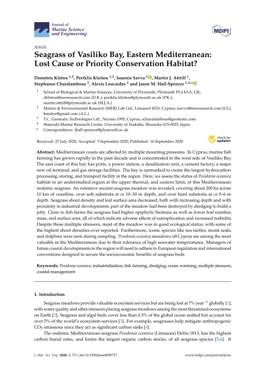 Seagrass of Vasiliko Bay, Eastern Mediterranean: Lost Cause Or Priority Conservation Habitat?