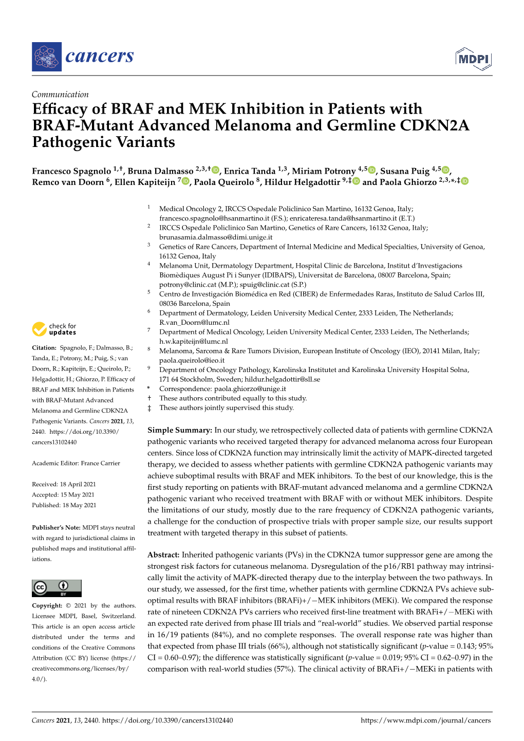 Efficacy of BRAF and MEK Inhibition in Patients with BRAF-Mutant