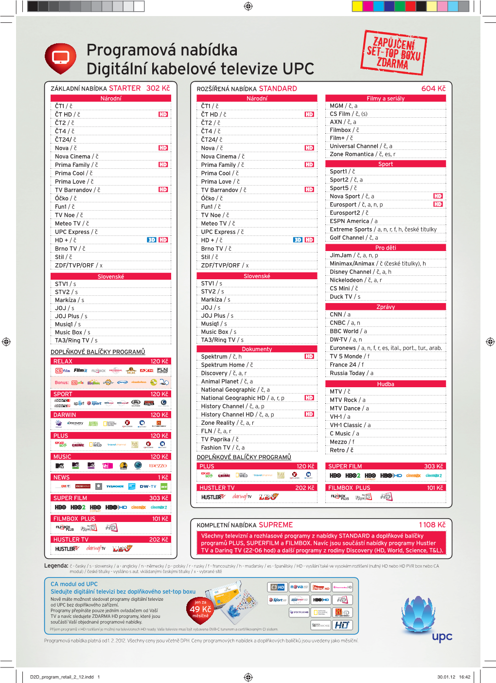 Programová Nabídka Digitální Kabelové Televize UPC