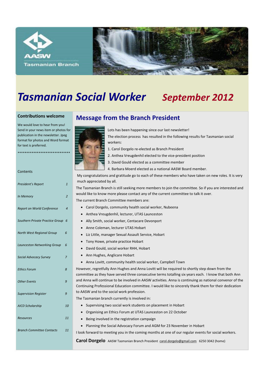 Tasmanian Social Worker September 2012
