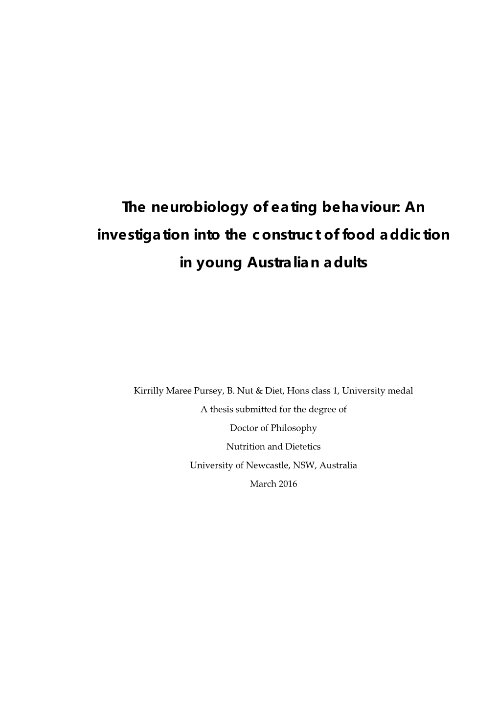 Food Addiction in Young Australian Adults