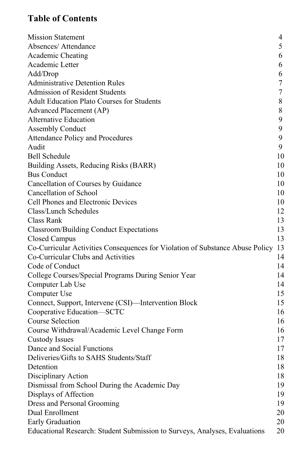 Table of Contents