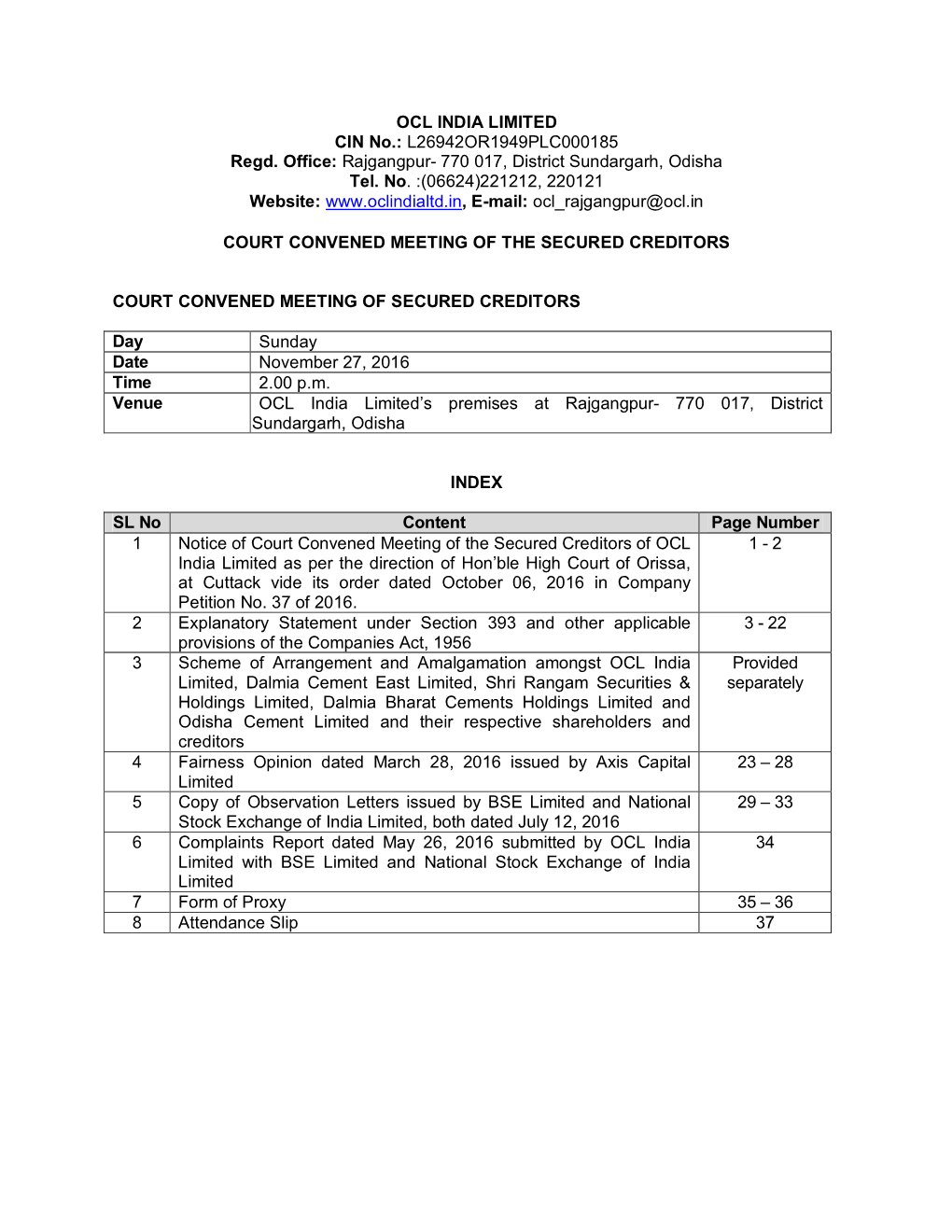 OCL INDIA LIMITED CIN No.: L26942OR1949PLC000185 Regd