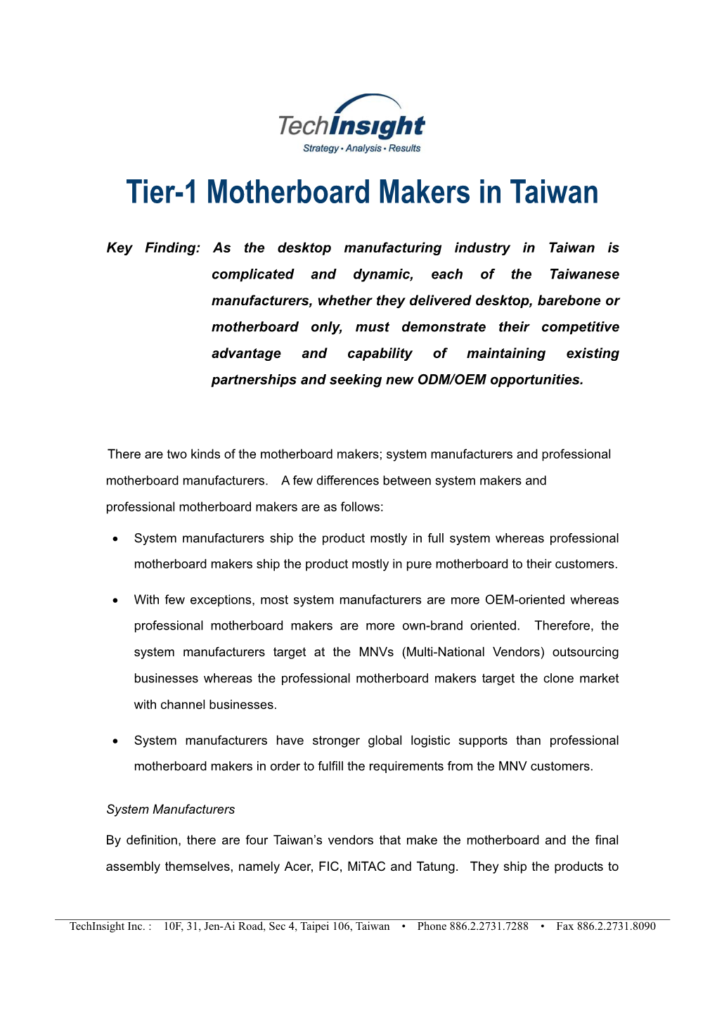 Tier-1 Motherboard Makers in Taiwan