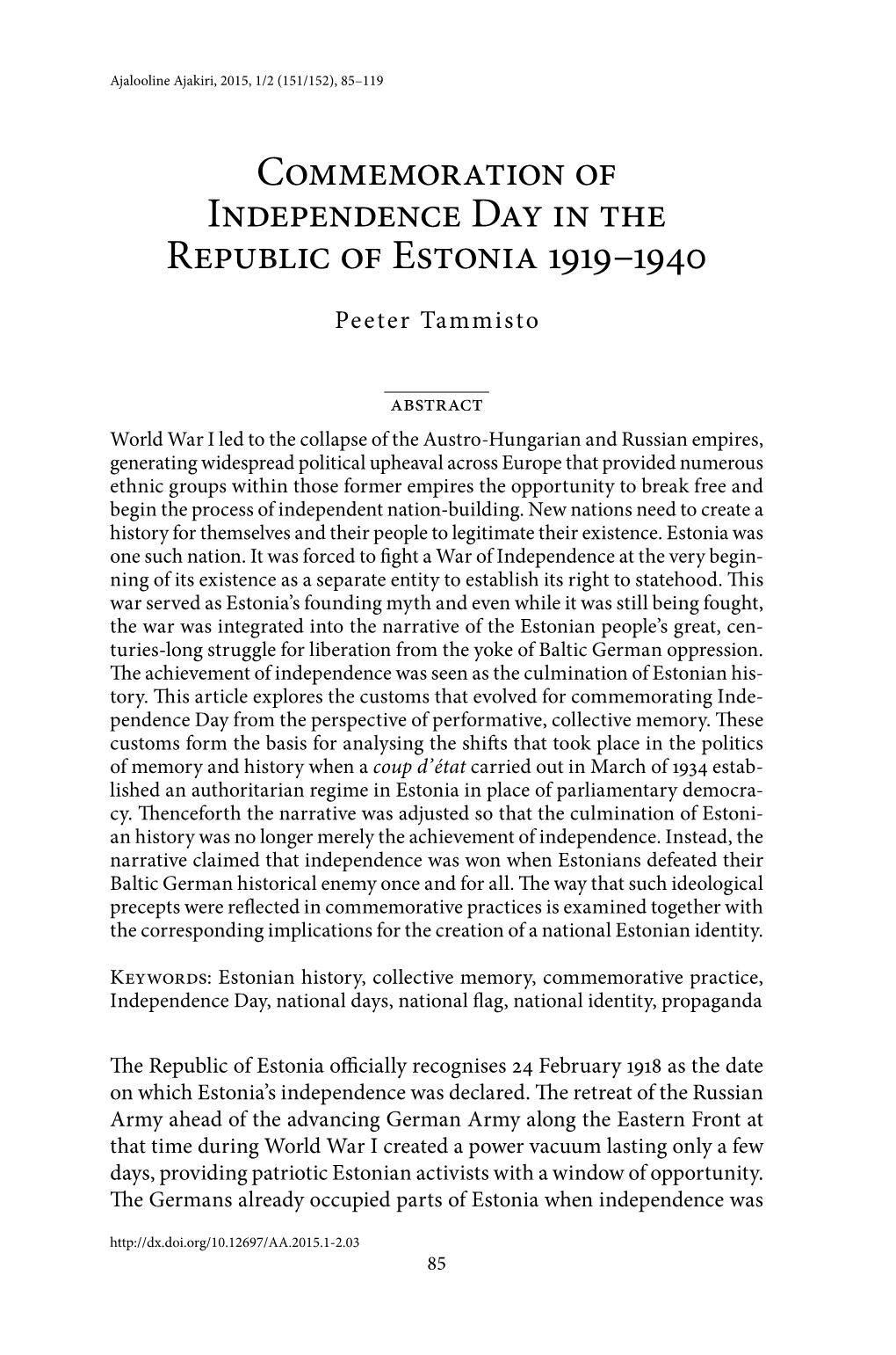 Commemoration of Independence Day in the Republic of Estonia 1919–1940