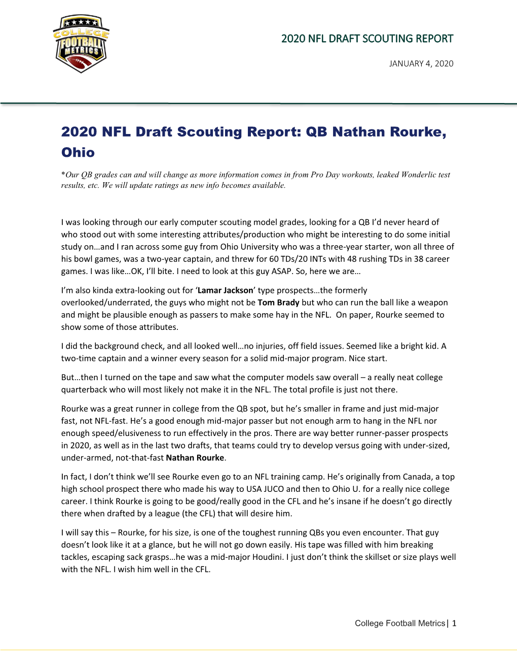 2020 NFL Draft Scouting Report: QB Nathan Rourke, Ohio