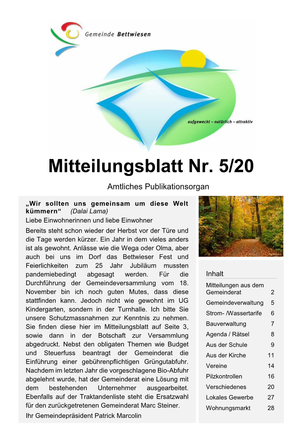 Mitteilungsblatt Nr. 5/20 Amtliches Publikationsorgan