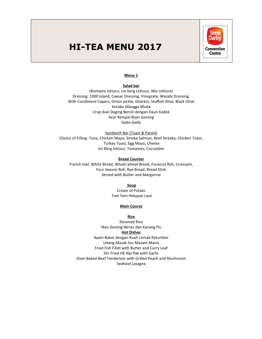 Hi-Tea Menu 2017