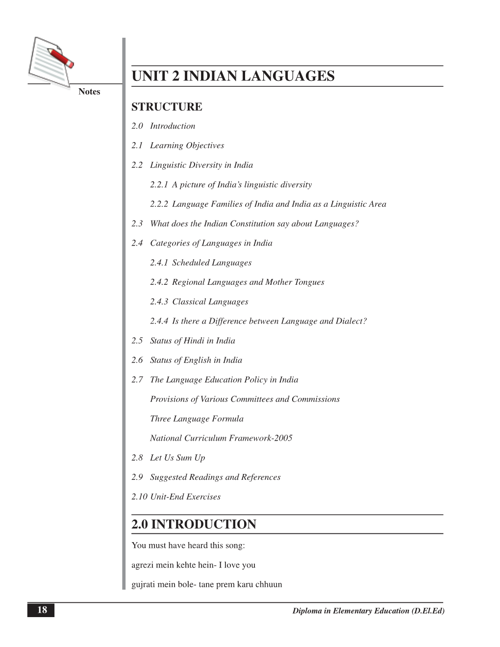 UNIT 2 INDIAN LANGUAGES Notes STRUCTURE 2.0 Introduction