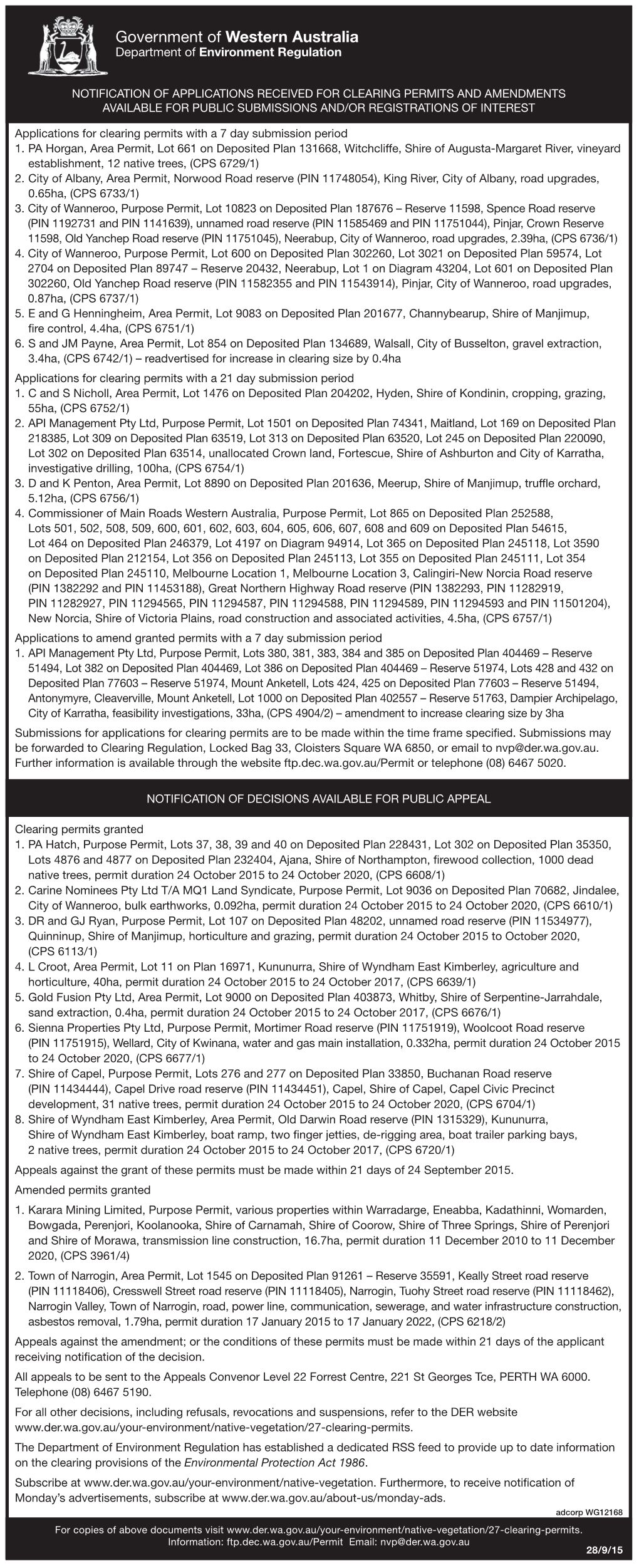 Government of Western Australia Department of Environment Regulation