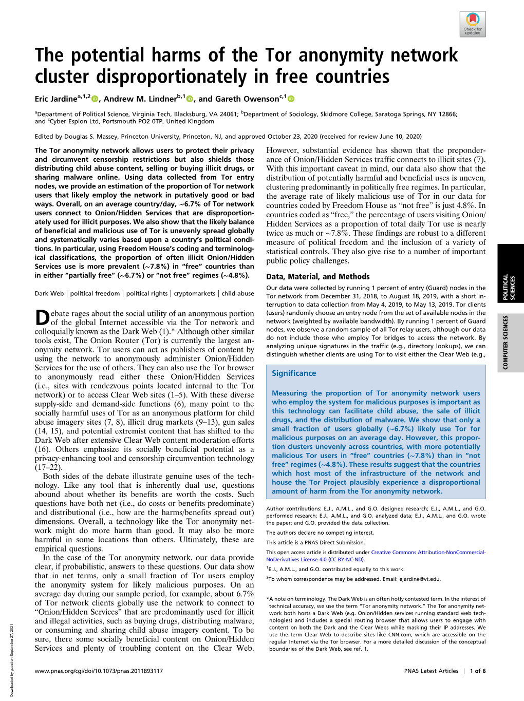 The Potential Harms of the Tor Anonymity Network Cluster Disproportionately in Free Countries