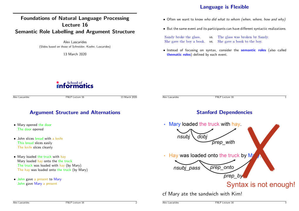 Foundations of Natural Language Processing Lecture 16 Semantic