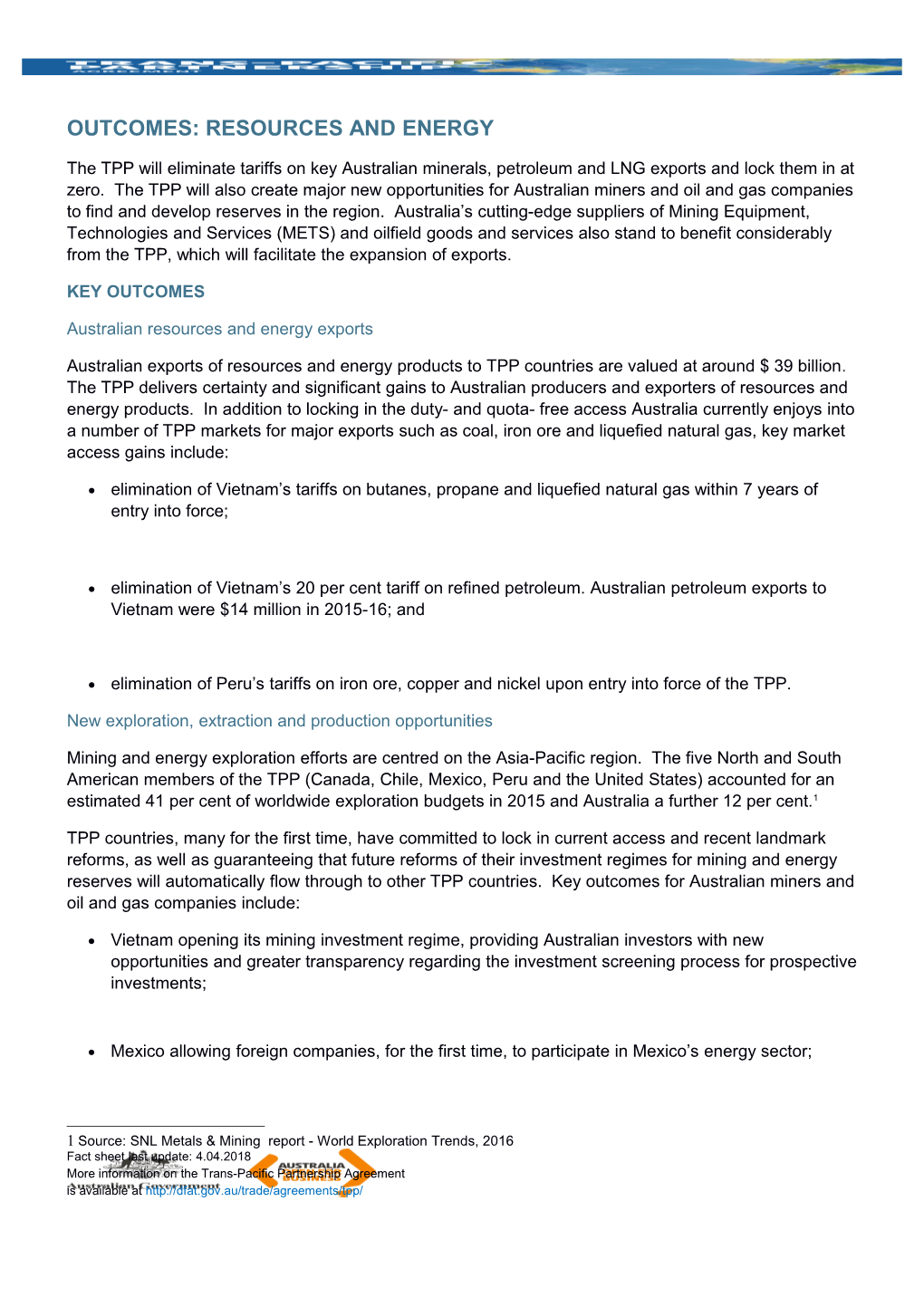 Outcomes: Resources and Energy